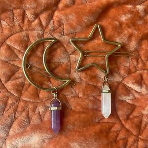 Moon & Star Hair Clips with Amethyst & Rose Quartz 🌙🌟